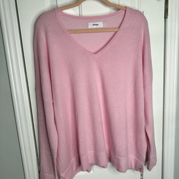 Notshy Pink Vneck tunic cashmere jumper sweater size Large XL made in France - Picture 1 of 10